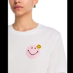 Joshua Sanders Smiley Face Pink Classic Tee Cream Cotton Made in Italy Women's L